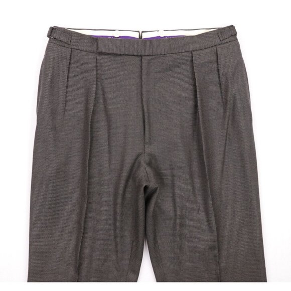 Ralph Lauren Purple Label Suit 42L Brown/Tan Birdseye Double Breasted Wool - Picture 14 of 16